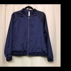 Mural - Navy Satin Bomber Jacket